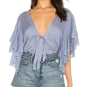 INTIMATELY FREE PEOPLE SzM Call Me Later Ruffle Plunge Bodysuit Morning Sky Blue